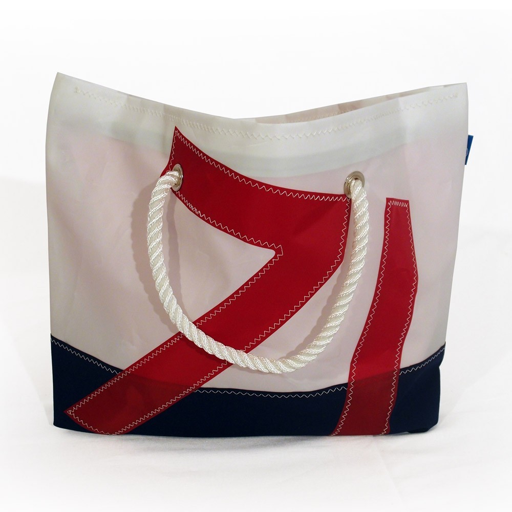 Recycled Sail Bag, Sailcloth Tote, Blue and Red