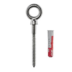 10x100 mm premium A4 stainless steel eye screw with 12x60 mm wall plug