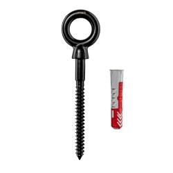 Gancio ad occhiello 10x100 mm inox A4 premium nero avec cheville 12x60 mm