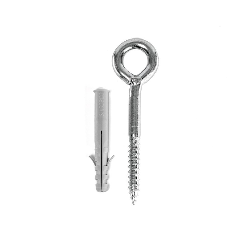 12x120 mm galvanized steel eye screw with 14x100 mm wall plug