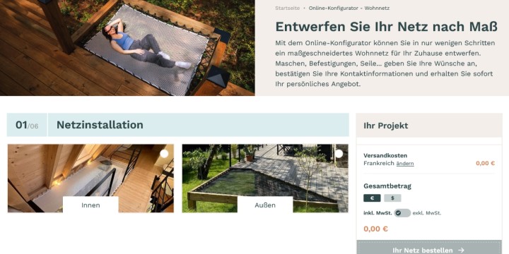 Online konfigurator LOFTNETS Netz