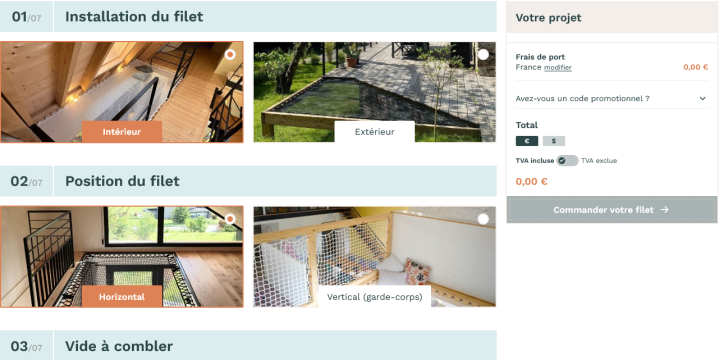 Configurateur de filets sur-mesure LOFTNETS