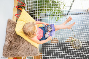 A suspended net for a reading corner
