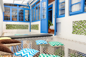 Granada Hostel in Bogota - Double nets hanging in a patio